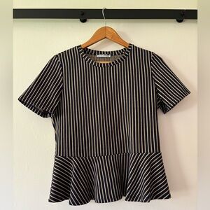 Zara Peplum Short Sleeve Top - Navy and Gold (Size Medium)